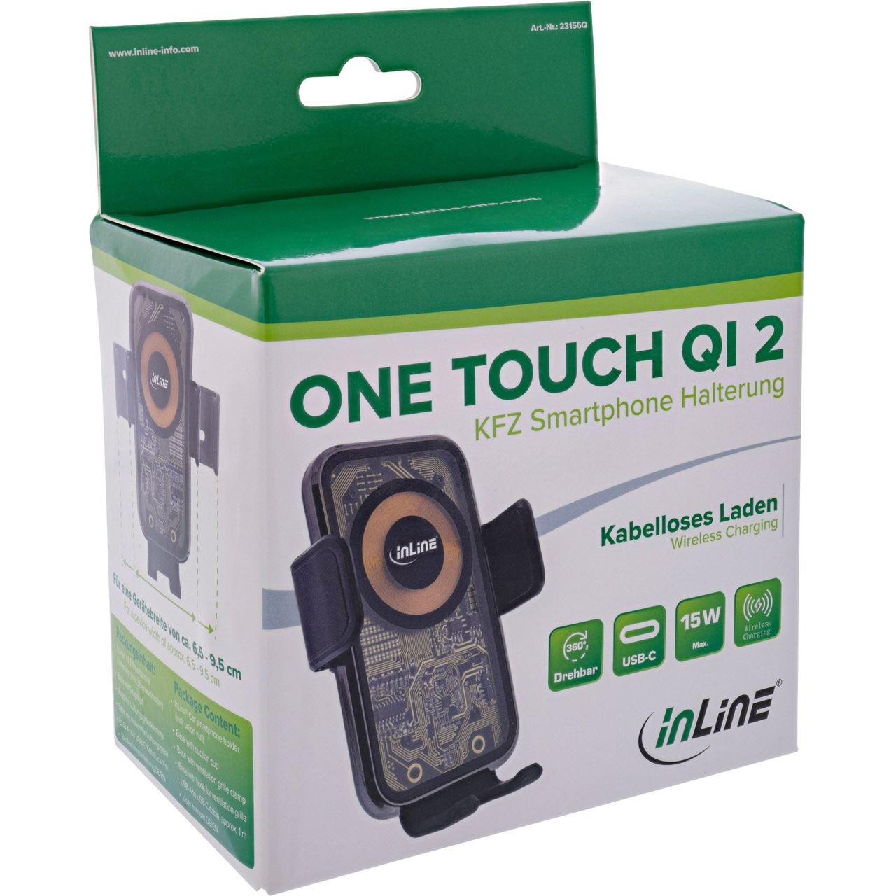InLine KFZ Smartphone Halterung, ONE TOUCH QI 2, universal, Wireless Charger