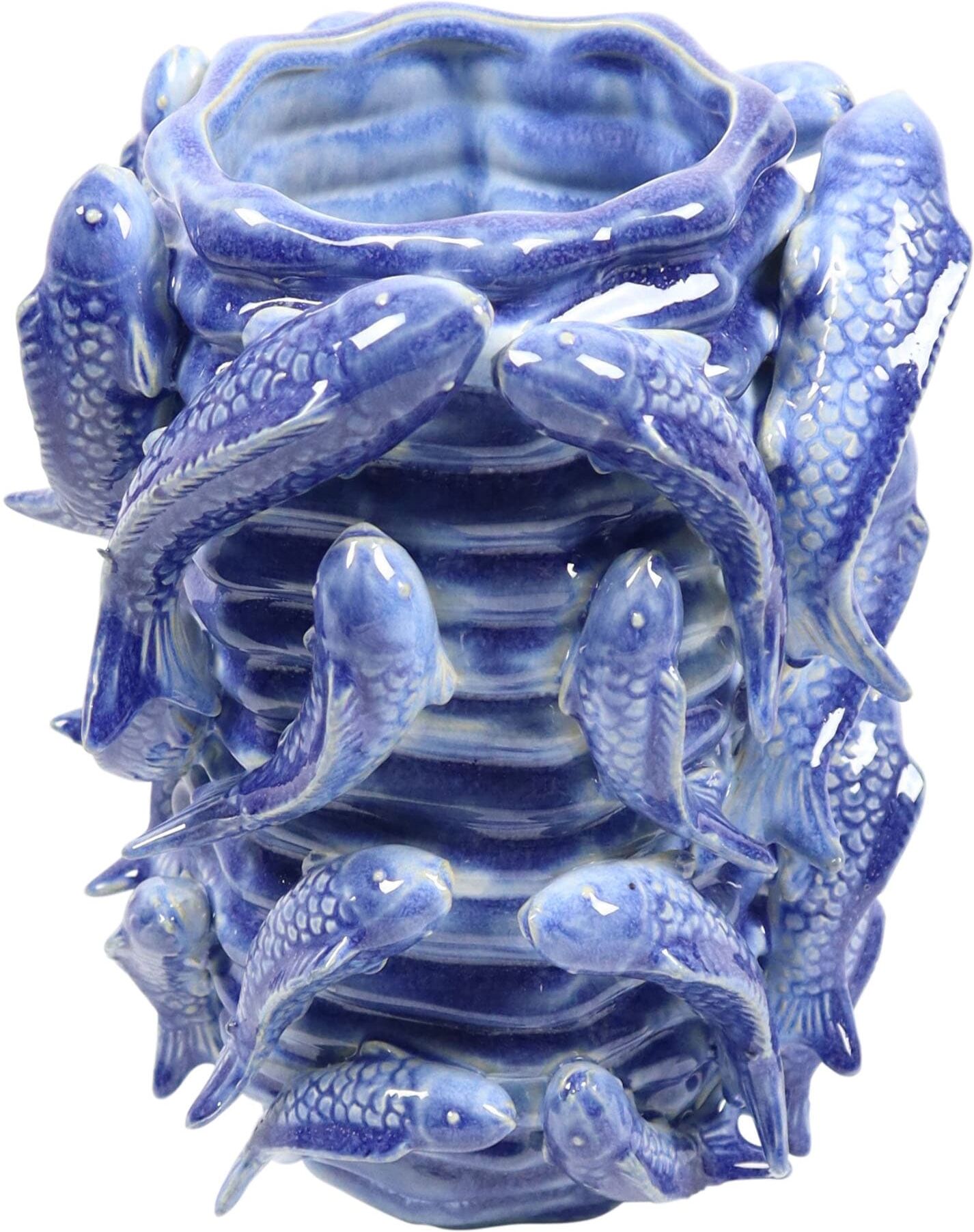 Dekovase AM DESIGN "Keramik, mit Fischmotiven in Blau", blau, B:18cm H:26cm, Keramik, Vasen, Dekovase, maritimes Design für Ihr Zuhause