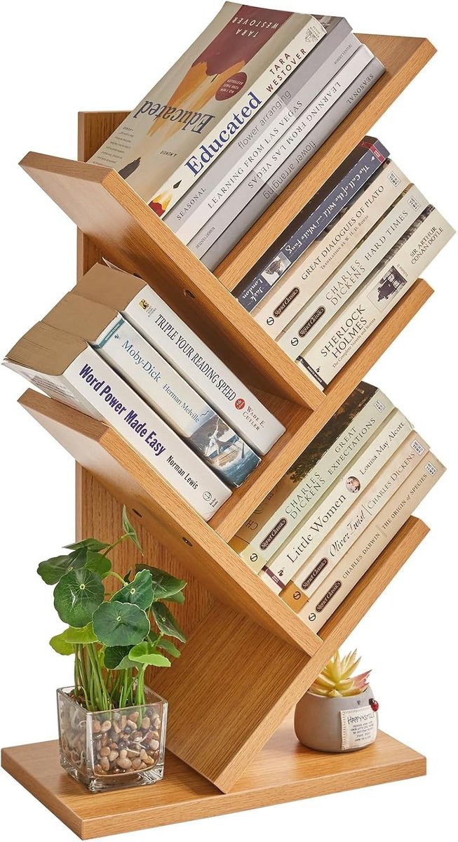 Moderne houten boekenplank met 4 planken en achterpaneel voor in de slaapkamer of het thuiskantoor