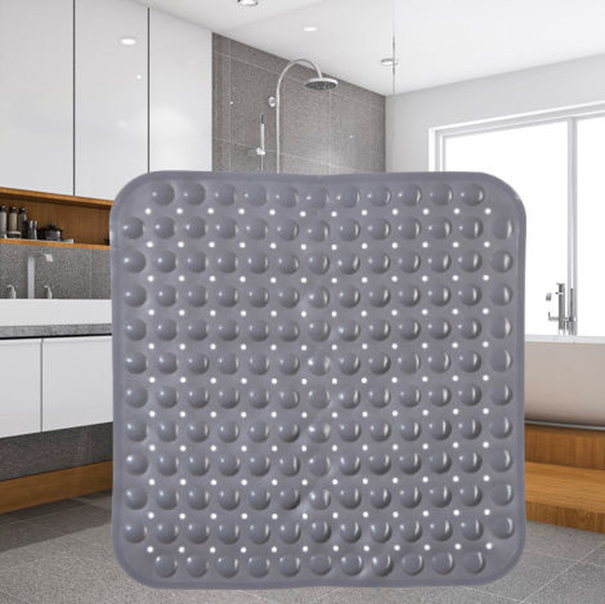 Grijs vierkante antislip douchemat met zuignappen - 54 x 54 cm