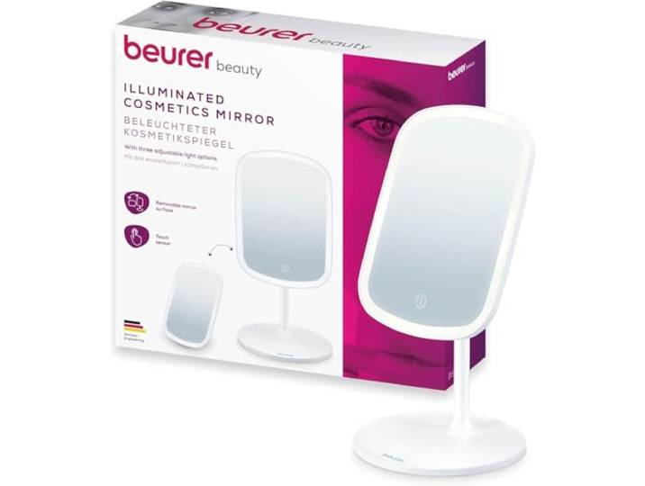 Beurer BS 47 Miroir cosmétique\, Miroir de Maquillage avec éclairage en 3 Couleurs\, avec Support magnétique\, Rotation à 360°\, Surface Amovible\, réflecteur de Bain avec Surface de Rangement