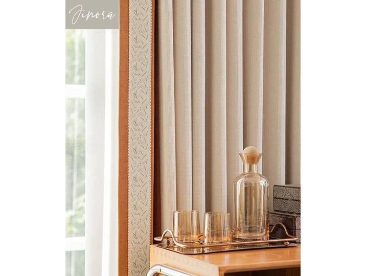 Rideaux pour salon, chambre, fenêtre française, balcon – Nouveaux rideaux jacquard crème épais en chenille avec dentelle et empiècements sur mesure