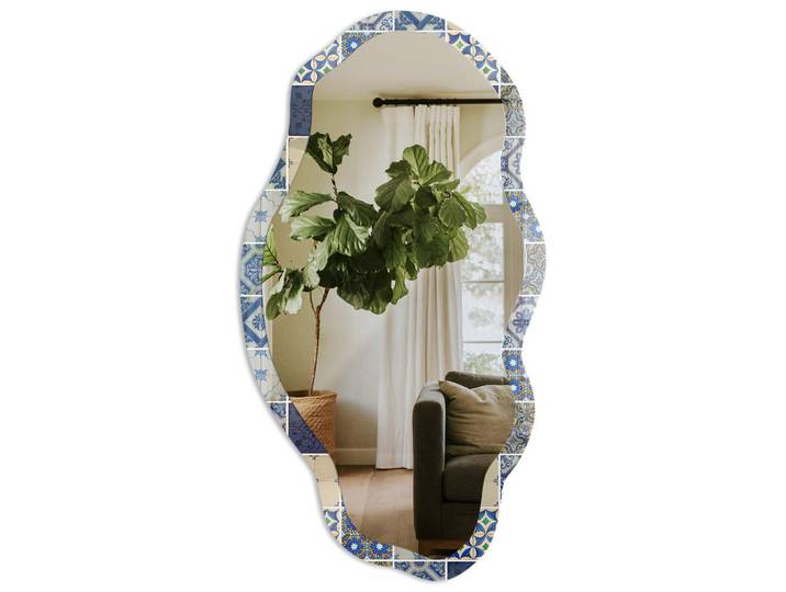 Tulup Spiegel 90x45 cm asymmetrisch mit Druck - Azulejos-Fliesen, Transparent, Glas, Organisch, 45x90x0.4 cm, Spiegel, Wandspiegel