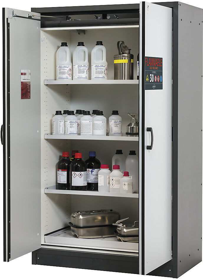 Feuerbeständiger Gefahrstoffschrank FM/UL/ULC/Typ 30, 2-türig, Breite 1164 mm, grau/grau asecos