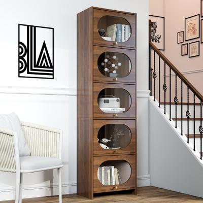Kodotan sofa 5-Tier Tall Bookcase or Cabinet, Storage Cabinet with Oval Flip Up glasses Doors, Freestanding Display Bookshelf