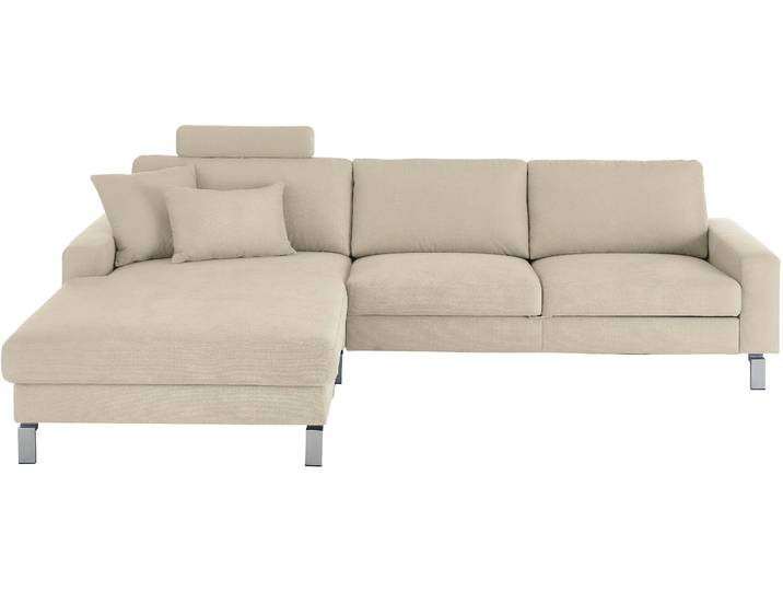 Ecksofa, Velours, Beige 281×194 cm, Schlaffunktion Longchair, Modern, Candy-Polstermöbel