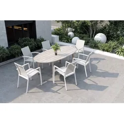 SIENA GARDEN Garten-Essgruppe, grau/weiß, Alu/Akazienholz, Tisch 200 x 100 cm, 6 Dining Sessel