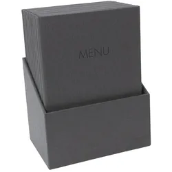 SIGEL SM204 Speisekarten-Mappen 10 Stück inkl. Aufbewahrungsbox, Gummi-Bindung, A4, anthrazit mit Leinenstruktur