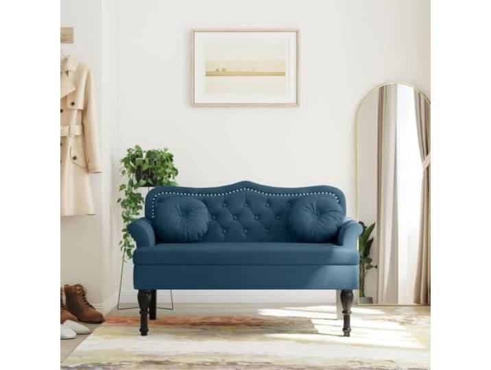 VIHHQGC Sitzbank mit Kissen Blau 120,5x65x75 cm Samt Samtbezug, dicke Polsterung, Knopfheftung, geschwungene Rückenlehne, Kautschukholzbeine, Sperrholzgestell, 110 kg pro