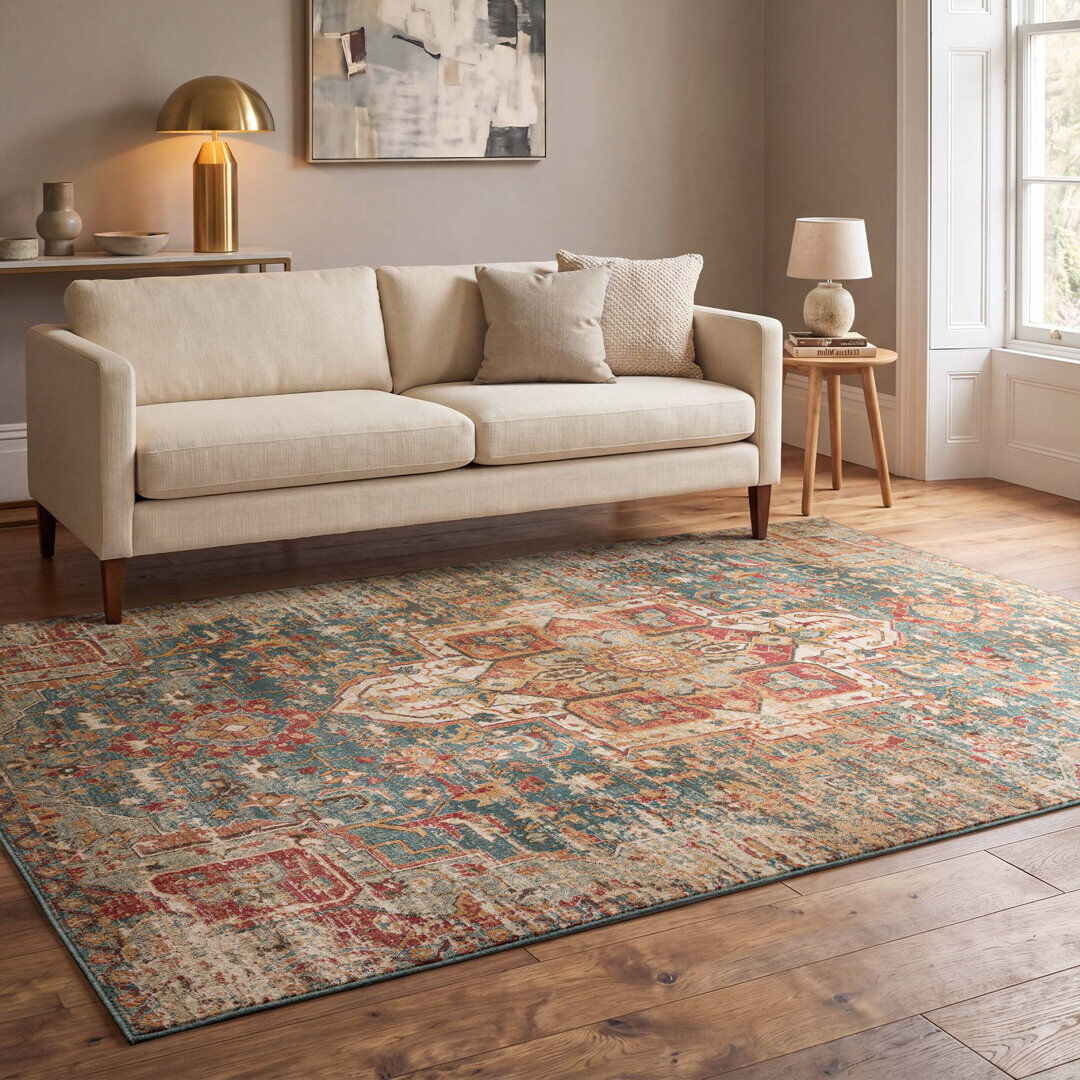 Astoria Grand Labelle Vintage Look Dhurrie Area Rug Blue Rectangle 160 x 220cm