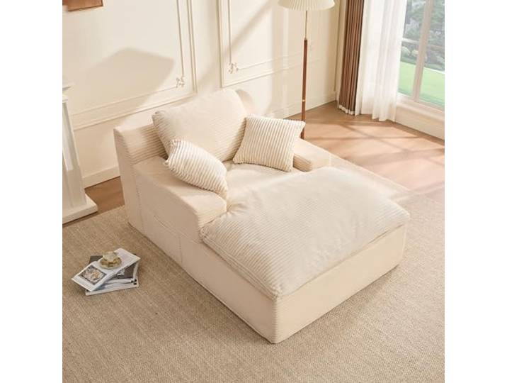 Litbird 160 cm Chaiselongue Loungesofa, Boneless Bodensofa & Schlafsofa mit Schlaffunktion, Platzsparendes Cloud Sofa mit Armlehnen für Wohnzimmer, Kein Aufbau Erforderlich,Beige