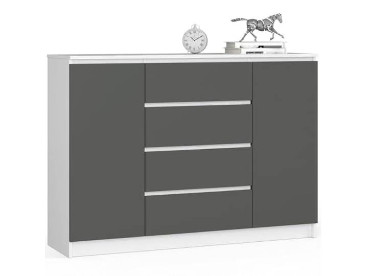 AKORD Kommode K 140 cm 4 Schubladen und 2 Türen zum Wohnzimmer Schlafzimmer Arbeitszimmer Modernes funktionales Design Schichtstoffplatte Farbe weiß/Graphitgrau