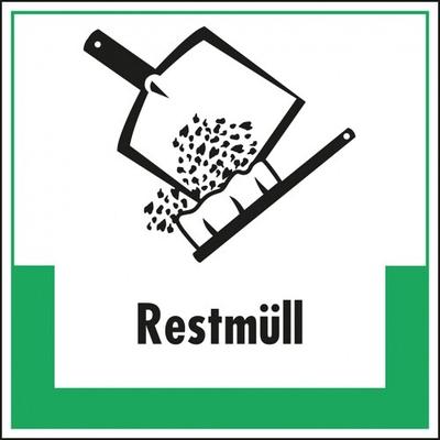 Schild I Abfallkennzeichen Restmüll, mit Symbol und Text, Kunststoff, 400x400mm