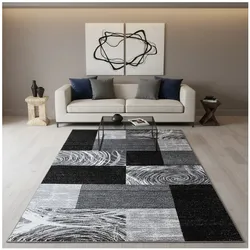 Teppich Kurzflor DRAU in Schwarz, abstrakt kariert, 280 x 370 cm