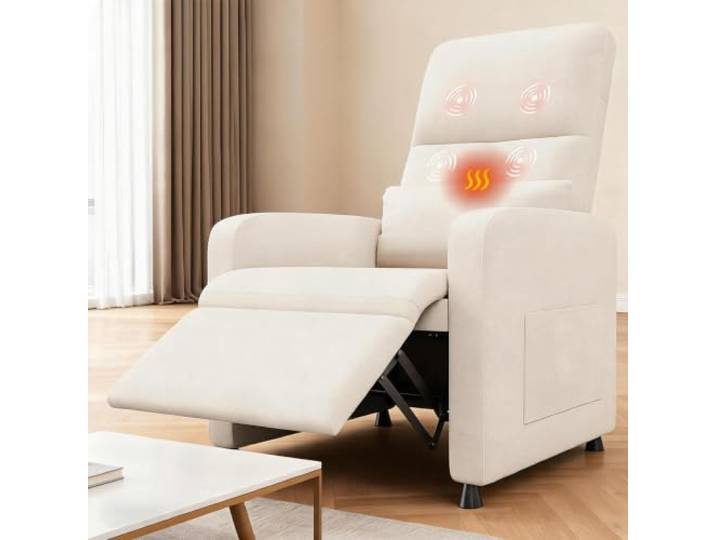 GarveeMore Fernsehsessel mit Massage und Wärme Stoff Weiß Massagefunktion Wärmefunktion Weicher Stoffbezug Elektrisch verstellbar Modernes Design