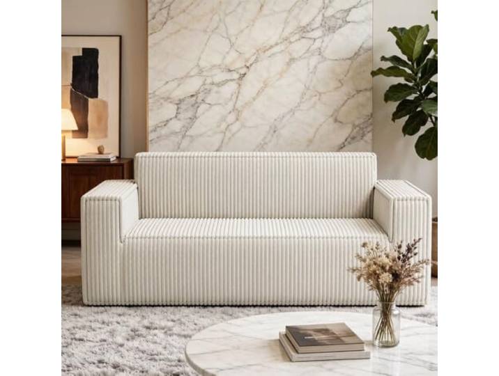 Cordsofa 2-Sitzer, Tiefsitz Komfortabel, Ohne Beine, Ohne Montage, Leicht Zu Transportieren Für Wohnzimmer, Apartment Und BüroVerbessere Die Deutsche Wortstellung (Off White + Corduroy + Memory Foam)