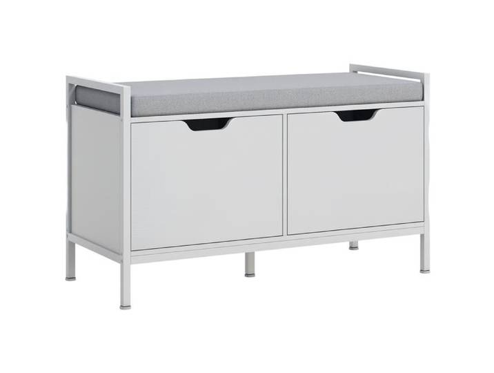 Design sobre avec tissu gris banc meuble à chaussures avec 2 placards rangement d'entrée blanc