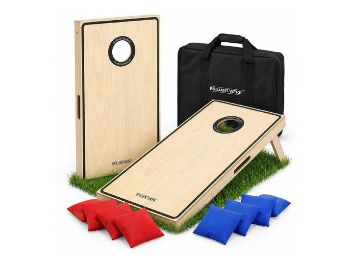 Briliantwerk Spiel Cornhole Spiel Outdoor, 11-teiliges Echtholz Wurfspiel, Sackloch Spiel, Bean Bag Game