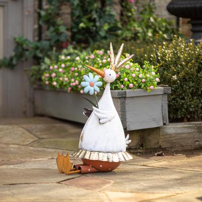 Evergreen Metal Duck Holding Flower Statuary