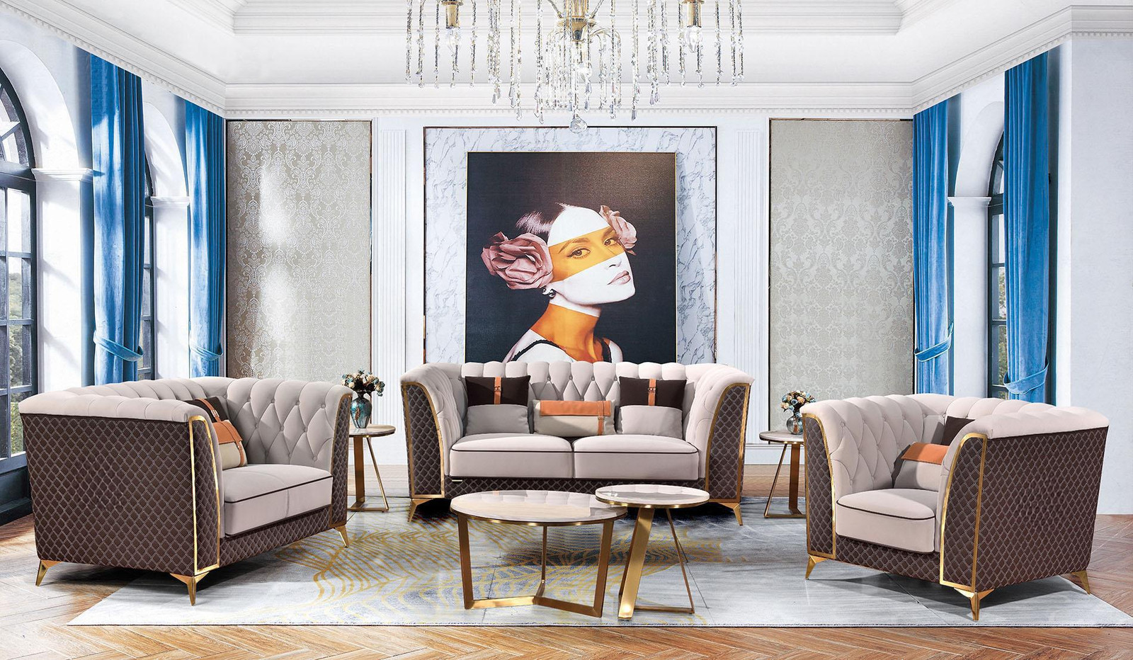 Exklusive Polster Möbel Designer Wohnlandschaft 2-delige L-vormige Couch Garnituur