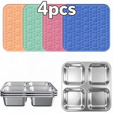 Garvee 4 Compartment Stainless Steel Snack Containers with Silicone Lids
