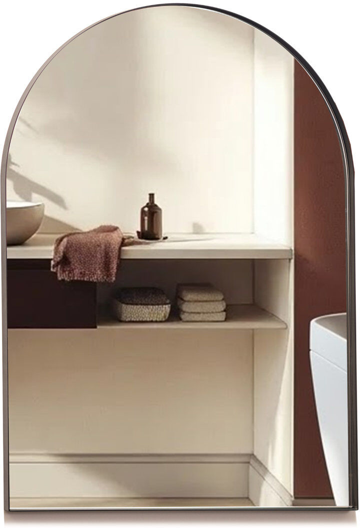 Latitude Run Mood Premium Arch Bathroom Mirror Framed Wall Mounted, Recessed Arched Frame Modern & Stylish Matte Black 70 cm x 50 cm