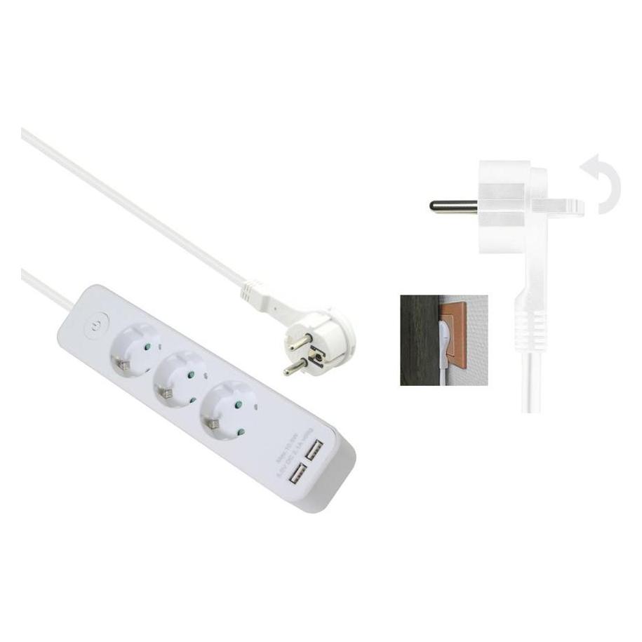 Helos Steckdosenleiste ADVANCED, 3-fach, USB-Charger weiss, 1,5m, mit Schalter Robustes ansprechendes Desi (3x, CEE 7/3, USB-A, 1.50 m) (262817)