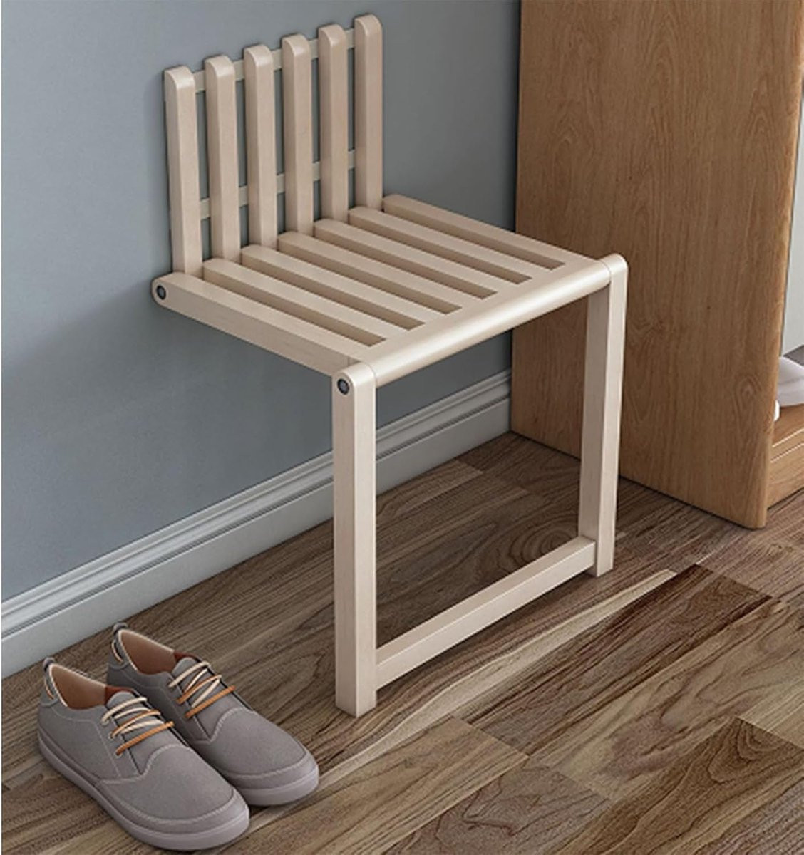 Klapstoel Massief Hout - Opvouwbare Wandkruk - Ruimtebesparend - Diverse Kleuren - Hoogte: 35/42 cm