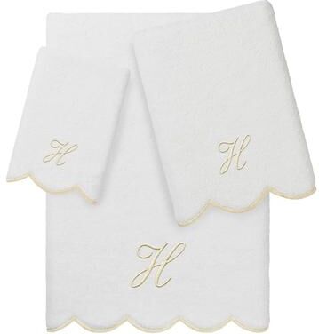 Authentic Hotel and Spa 100% Turkish Cotton Beige ADORNIA Scallop Personalized 3 Piece Towel Set - 3 Piece Set