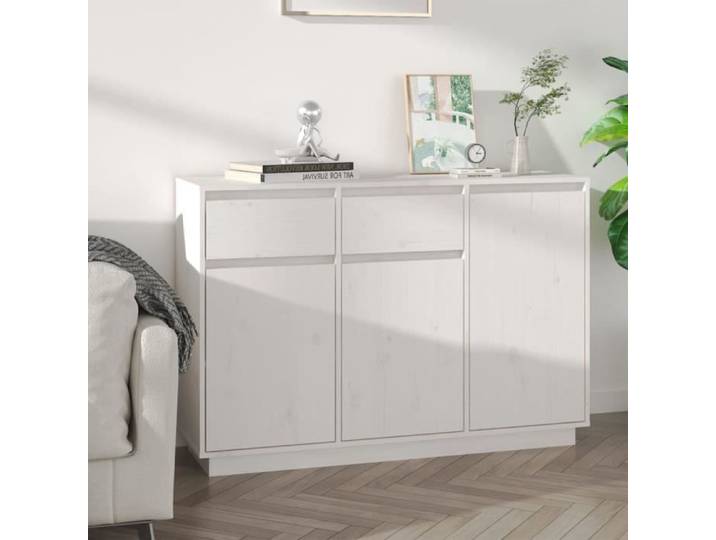 Buffet - ESTINK - 110x34x75 cm - Bois massif de pin - Blanc - Buffet bas