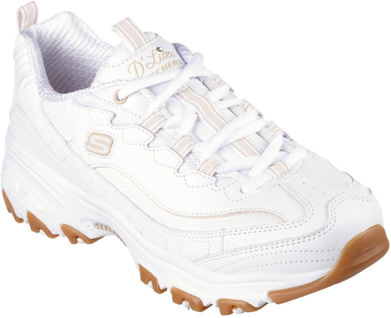 Sneaker SKECHERS "D'LITES-GOOD NEUTRAL", Damen, Gr. 35, Textil, weiss (weiß, beige), Leder, Schuhe Sneaker, Chunky Sneaker, Plateausneaker mit Memory Foam weiß, beige 35, Textil