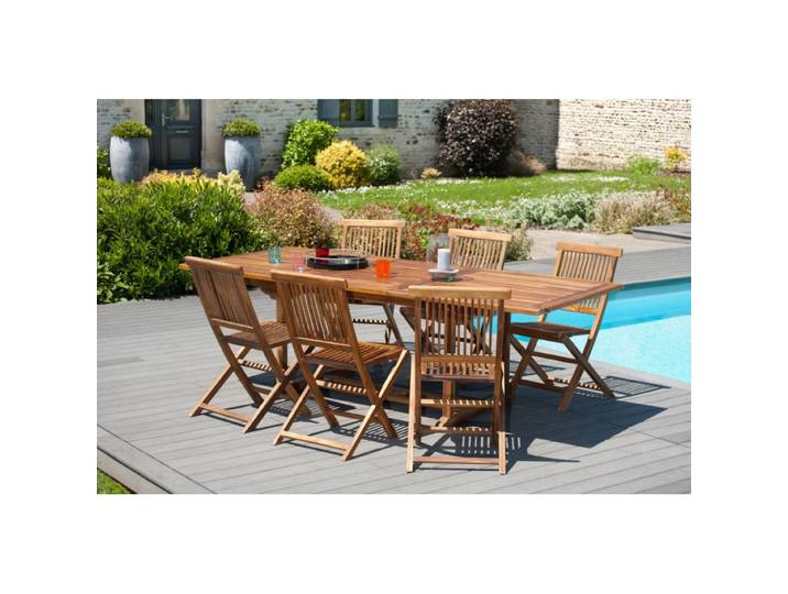 Macabane - Maeva - Table De Jardin 8/10 Personnes - Rectangulaire Extensible 180/240 X 100 Cm En Bois Teck Huilé