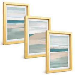 BILDER SET 3er Set - 20x30 cm Goldrahmen - Abstrakte blaue Landschaften