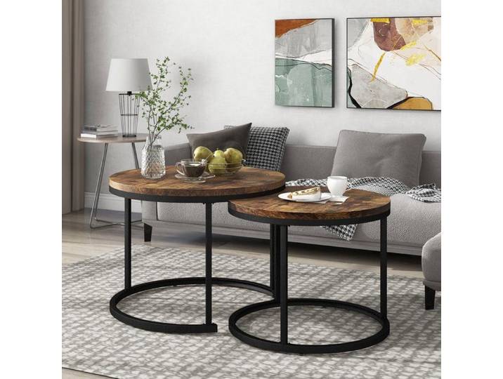 Table Basse Ronde Lot de 2 Tables Basses Salon Table d'Appoint Ronde Imbriquée Bois MDF Style Industriel Marron Rubrique