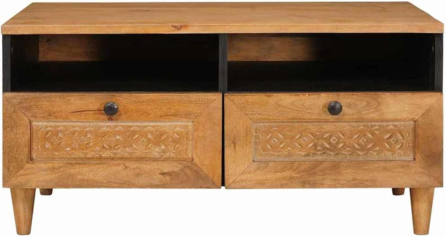 Hellbrauner Couchtisch aus massivem Akazienholz, 80 x 54 x 40 cm, für Zeitschriften und Dekoration, robuster Designtisch aus naturbelassenem Holz, Tische und Kaffeetische