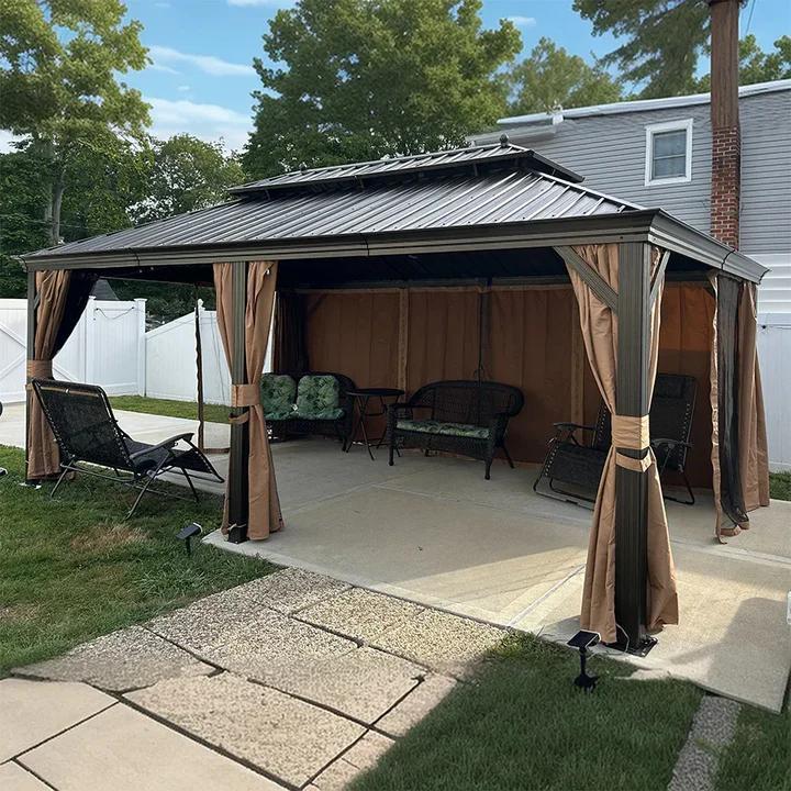 PURPLE LEAF Hardtop Pavillon 3.65x6m wasserdicht winterfest und stabil für den Garten,Bronze,mit Beleuchtung