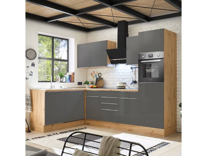 Cuisine d’angle I 280cm Gris/Gris/Imitation chêne Artisan