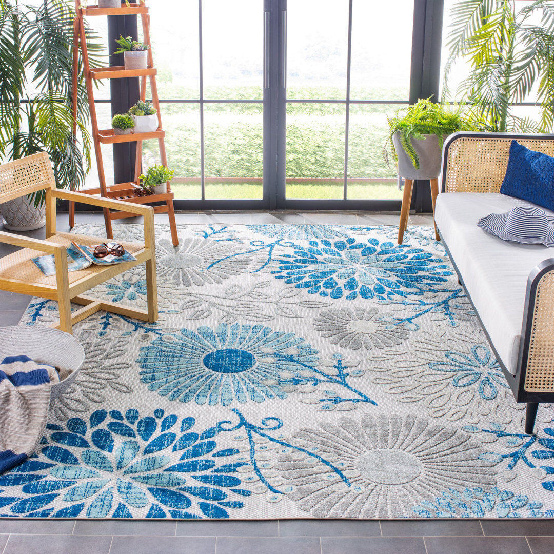 Blue Elephant Kellems Indoor/Outdoor Grey/Royal Blue Rug Royal Blue;Gray Rectangle 183 x 274cm