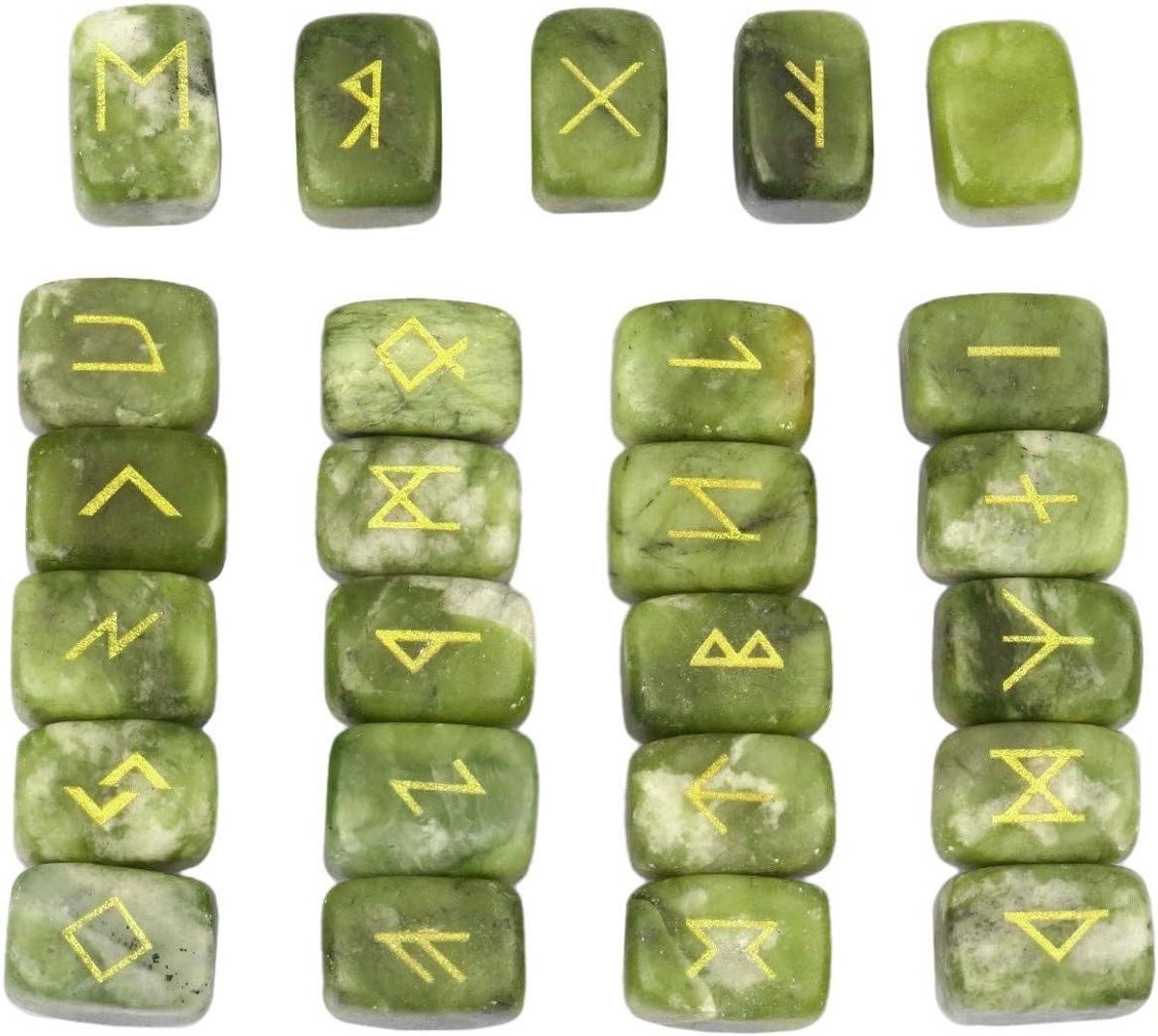 Natuurlijke Jade Runen - 25 Stuks - 24 Gesneden Symbolen - Groen