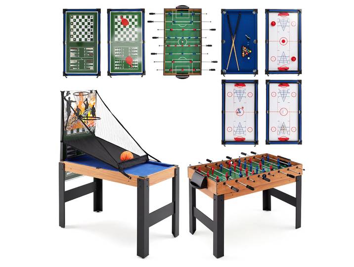 14-in-1 Speeltafelset Multifunctionele Speeltafel met Tafelvoetbal Hockey Biljart Tafeltennis enz. Naturel