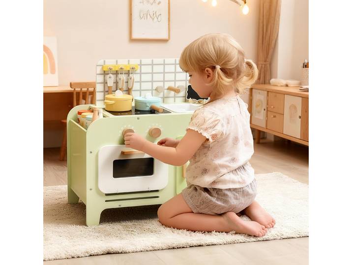 AIYAPLAY Cuisine Enfant MDF Vert 40cm avec 15 Accessoires