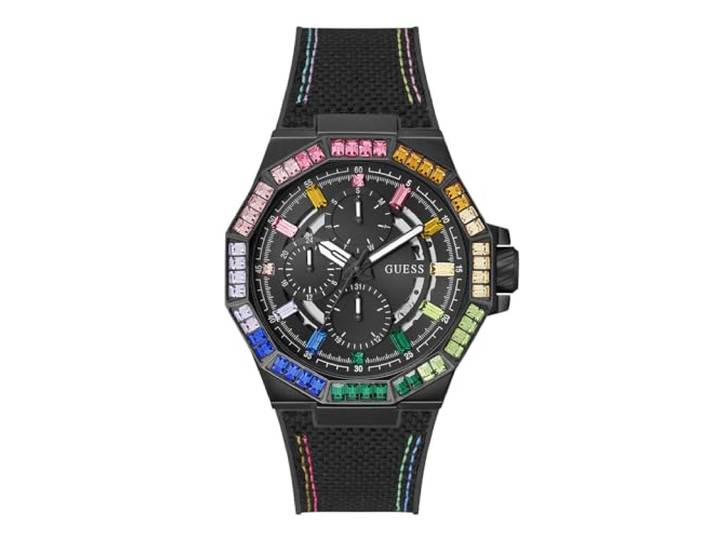 Guess Heren 45 mm horloge - zwarte band zwarte wijzerplaat zwarte kast