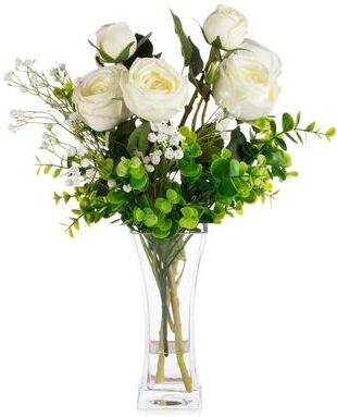 Enova Home Mixed Artificial Rose Floral Arrangements in Vase Table Centerpieces for Dining Room Decoration