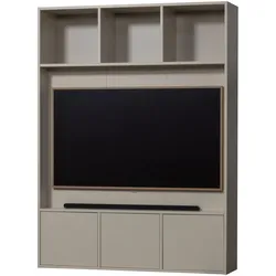 TV-Schrank Meggy Kiefer FSC, modern mit Push to Open, hellgrau, 160 cm, viel Stauraum