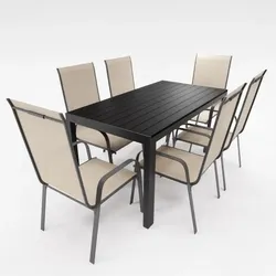 Lex Gartenmöbel Set Alu Tisch 7-tlg. 6x Stapelsessel Gartenstuhl Essgruppe Gartenset Sitzgruppe beige : Beige