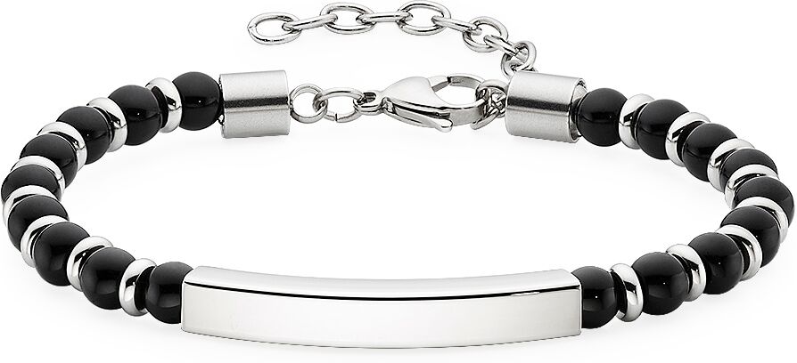 Edelstahlarmband FIRETTI "Schmuck Geschenk Armkette mit schwarzen Achatkugeln", edelstahlfarben, schwarz, schwarz, Armbänder, Damen, 27cm, Edelstahl, Edelstahlarmband, mit Achat
