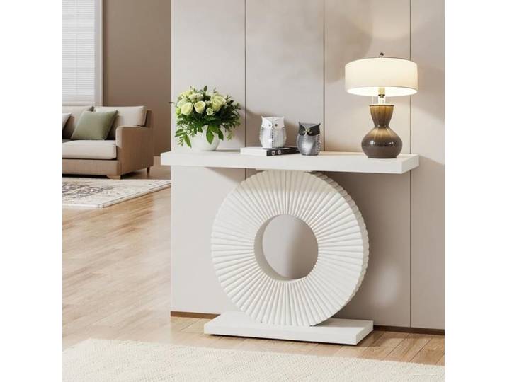 Console d'entrée TOPESCT base ronde 100x30x79 cm meuble déco pour salon couloir chambre blanche
