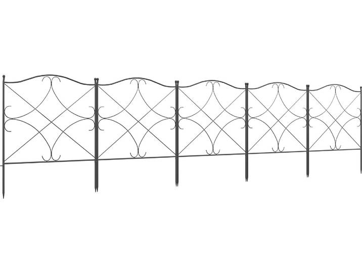 Outsunny Lot de 5 clôtures de jardin décoratives en métal avec ornements - 305 x 62 cm noir
