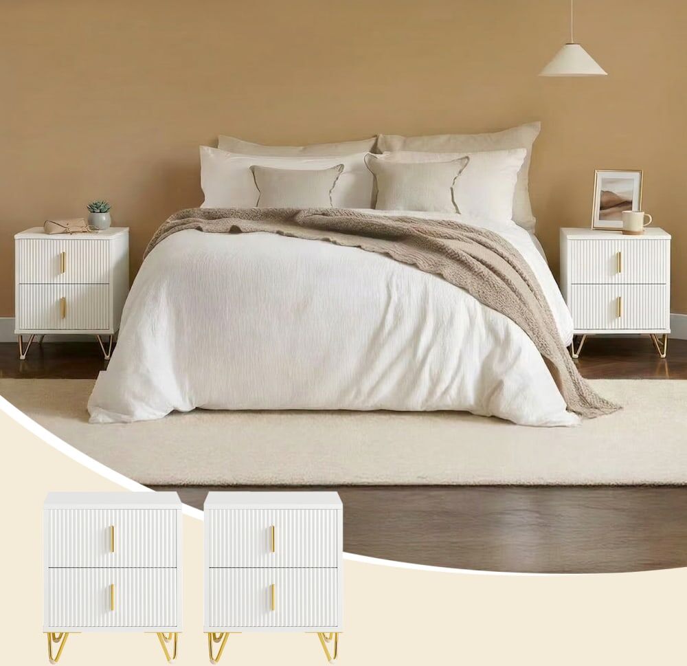SoBuy Set de 2 tables de chevet 2 tiroirs blanc 40x47x40 cm Blanc 40x47x40cm
