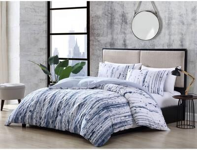 City Scene Sokal Cotton Blue Duvet Cover Set